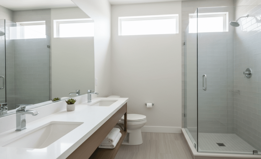 Deep cleaning bathroom results in Aurora Colorado showing sanitized fixtures and scrubbed surfaces