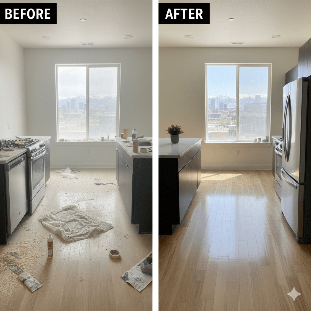 Post-construction cleaning services in Denver metro removing dust and debris from new builds
